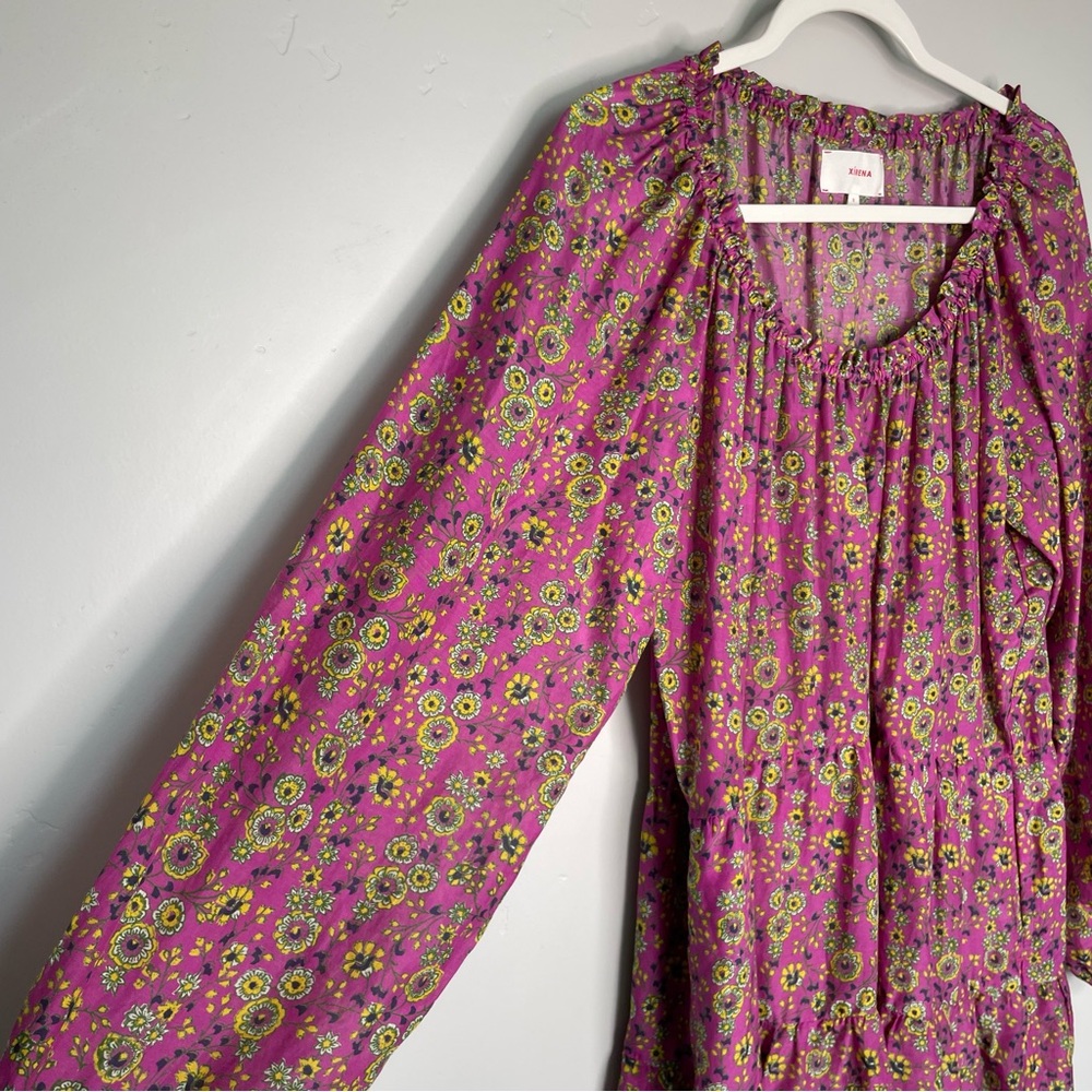 XiRENA Dalyn Mini Dress Small Pink Amethyst Floral Off Shoulder Peasant Silk - Picture 4 of 11